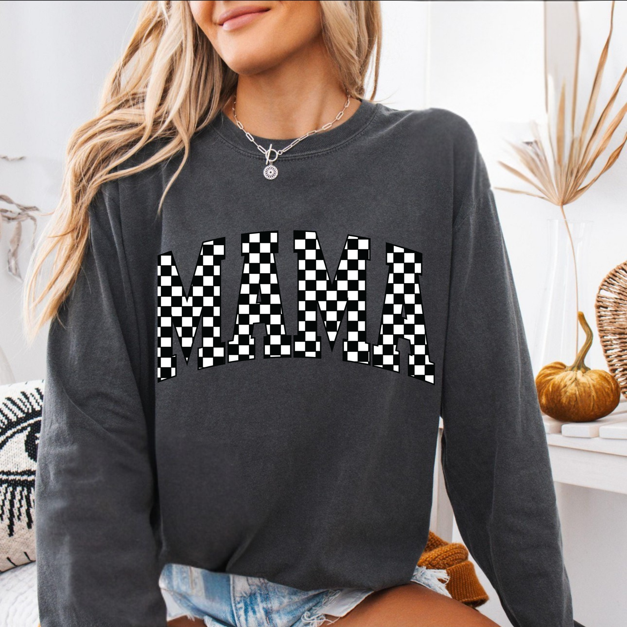 Mama Checkerboard Long Sleeve T-Shirt