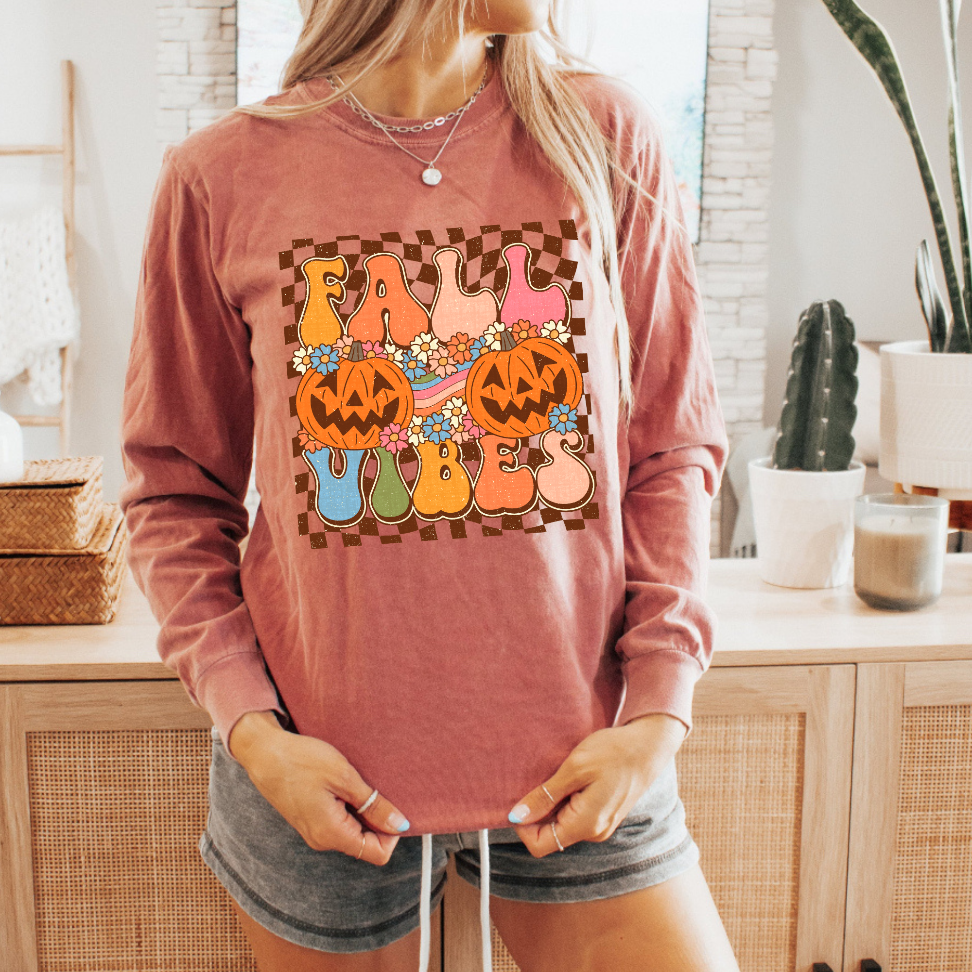 Fall Vibes Long Sleeve Tee — Pumpkin Patch Retro Graphic