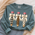 Patterned Pencil Trio Crewneck Sweatshirt - Buffalo Plaid, Leopard & Polka Dot Back-to-School Gift.