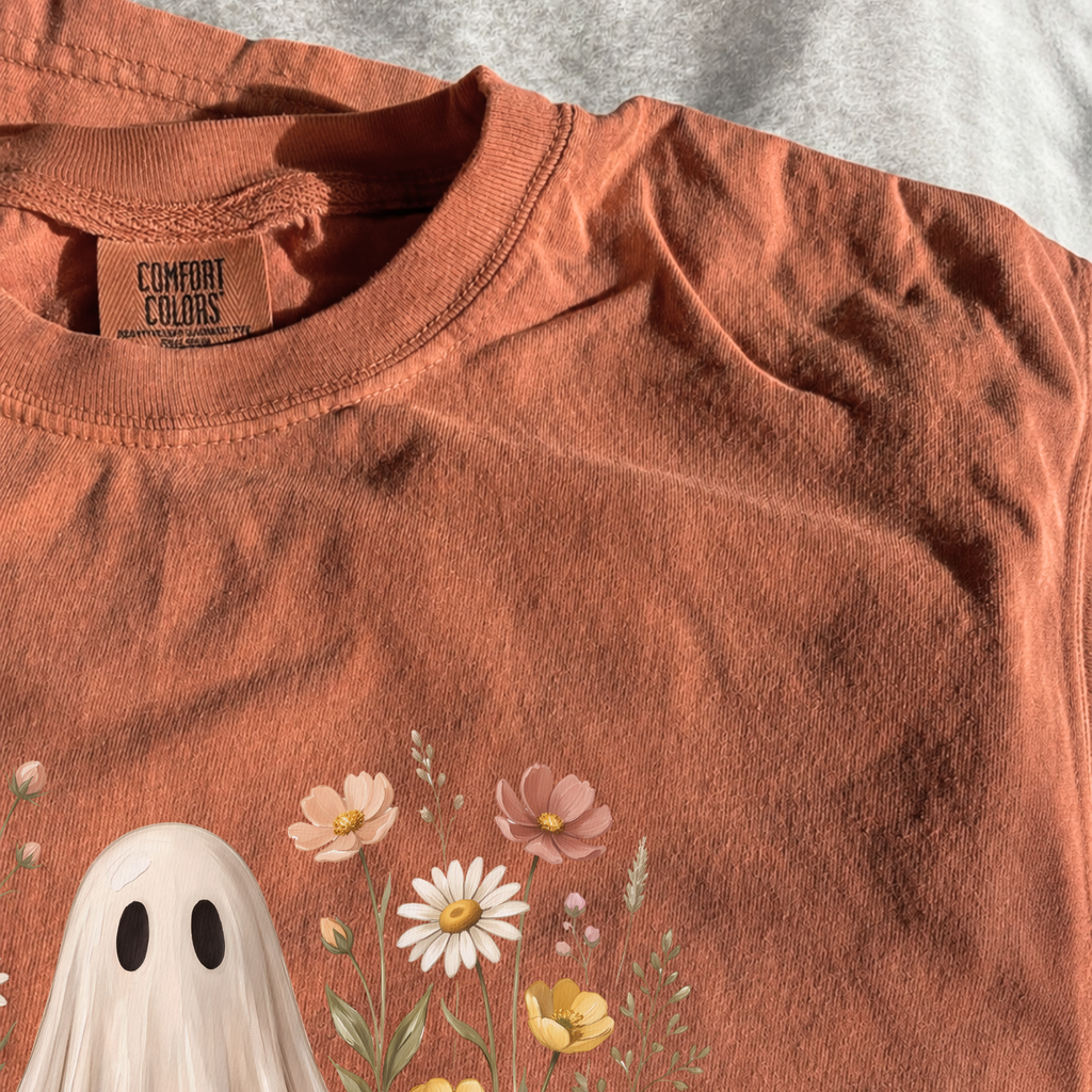 Ghost in the Wildflower T-Shirt — Cute Floral Ghost Tee for Halloween & Everyday