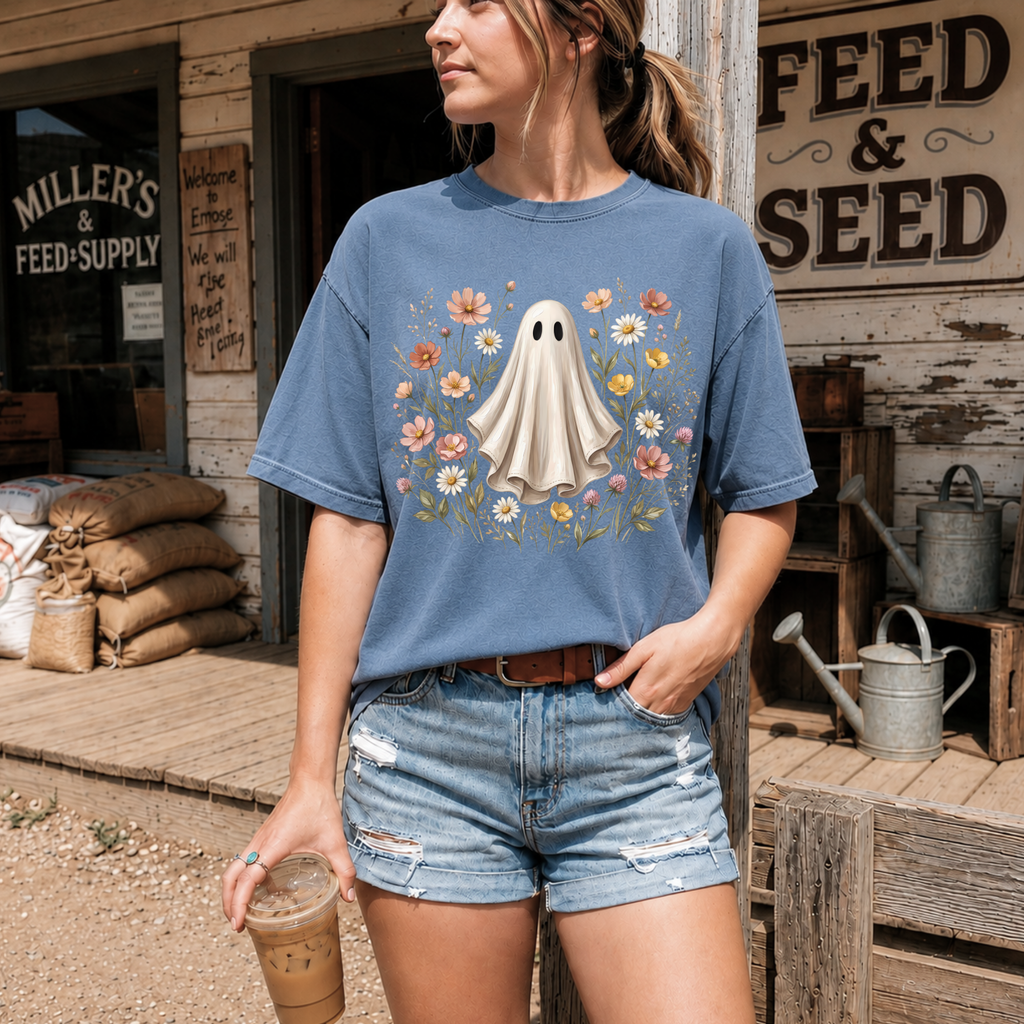 Ghost in the Wildflower T-Shirt — Cute Floral Ghost Tee for Halloween & Everyday
