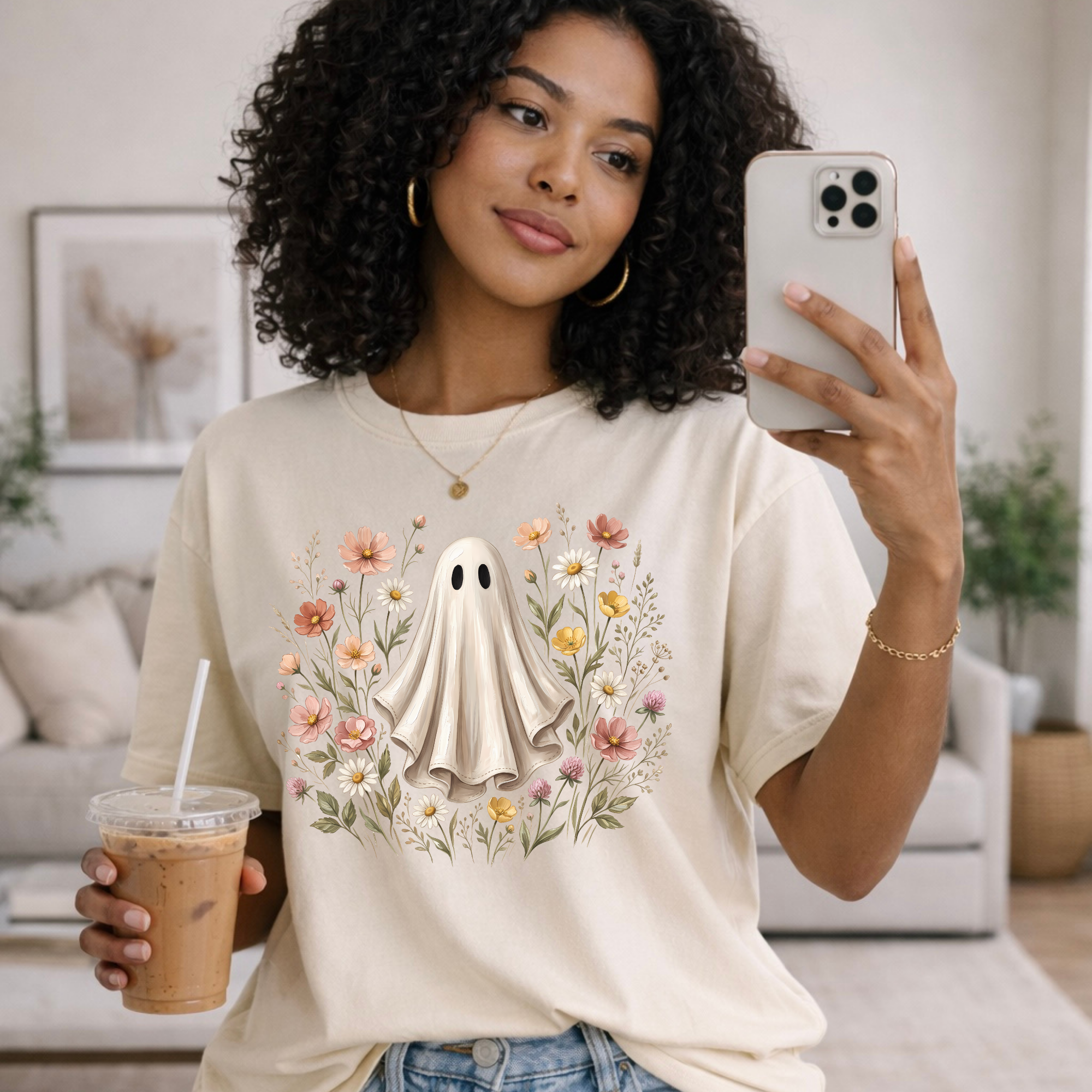 Ghost in the Wildflower T-Shirt — Cute Floral Ghost Tee for Halloween & Everyday