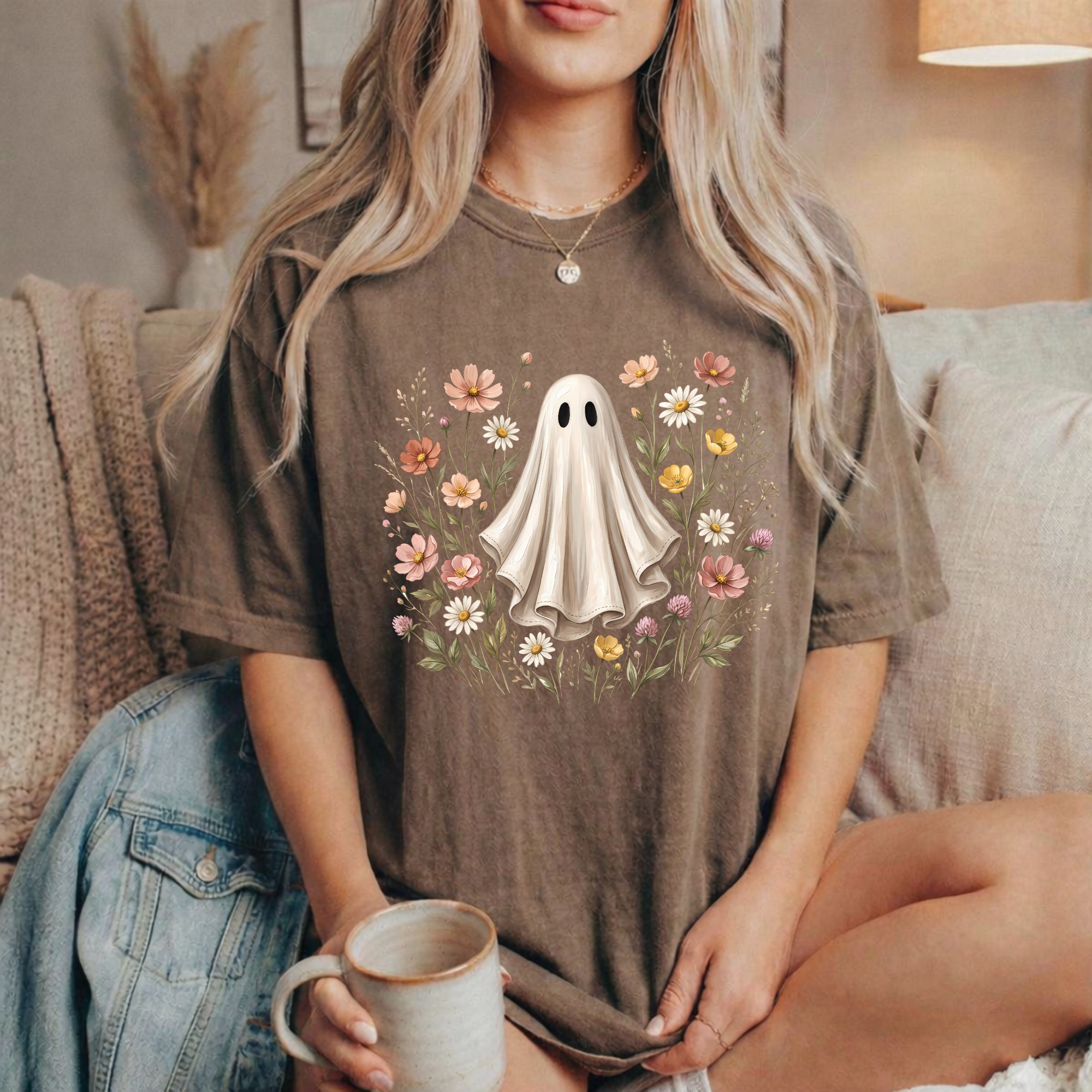 Ghost in the Wildflower T-Shirt — Cute Floral Ghost Tee for Halloween & Everyday