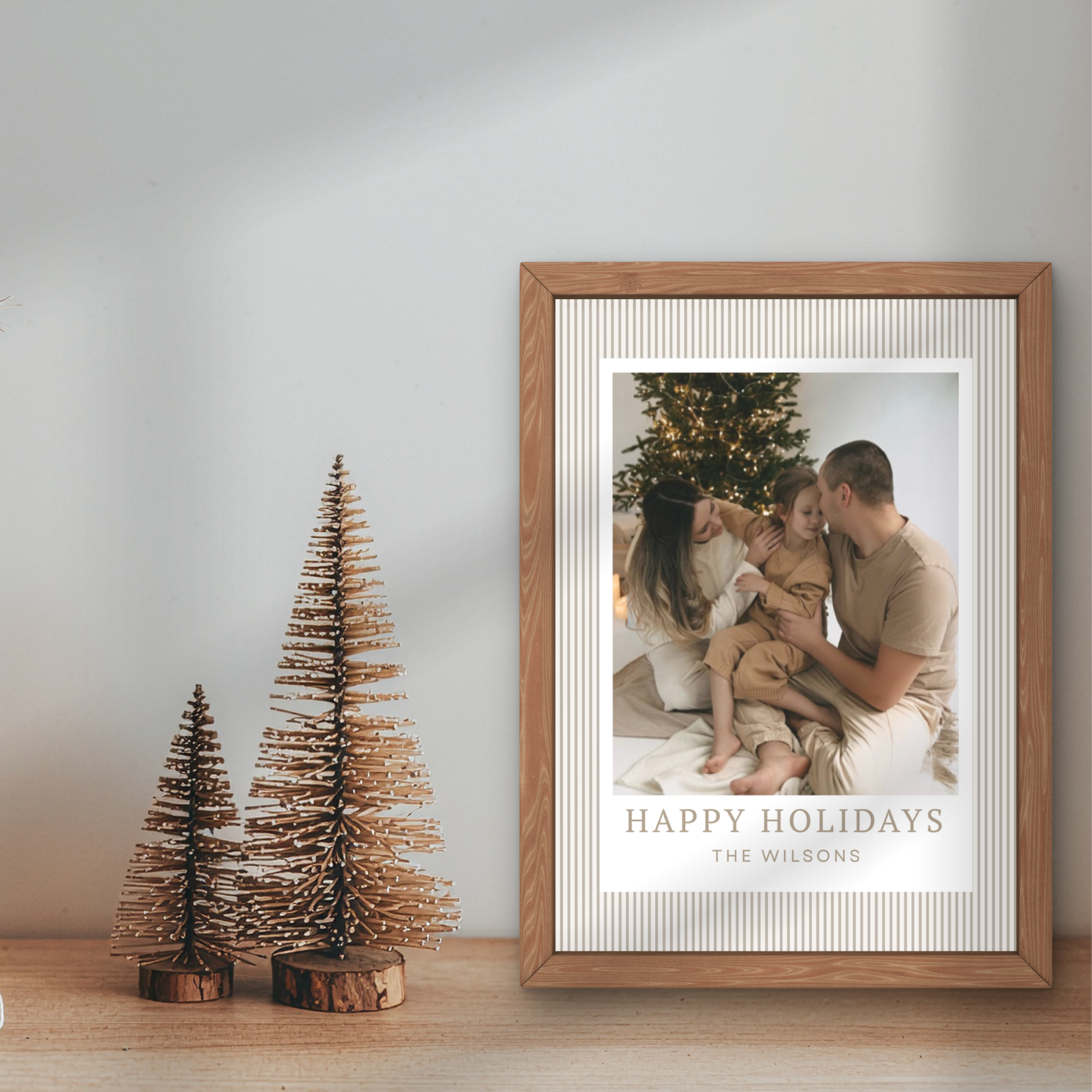 Neutral Striped Minimalist Holiday Card Template | Editable Christmas Photo Card | Modern Family Holiday Card | Canva Template | Instant Download