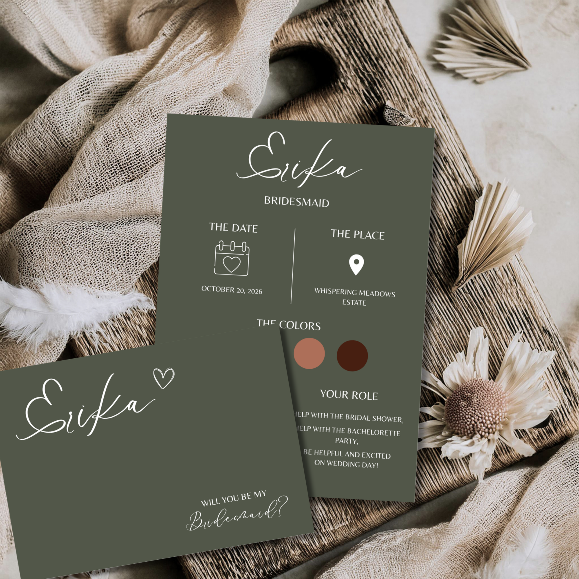 Dusty Sage Bridal Party Proposal Cards | Bridesmaid Maid of Honor Groomsman Proposal | Neutral Boho Wedding Bridal Party Card Set
