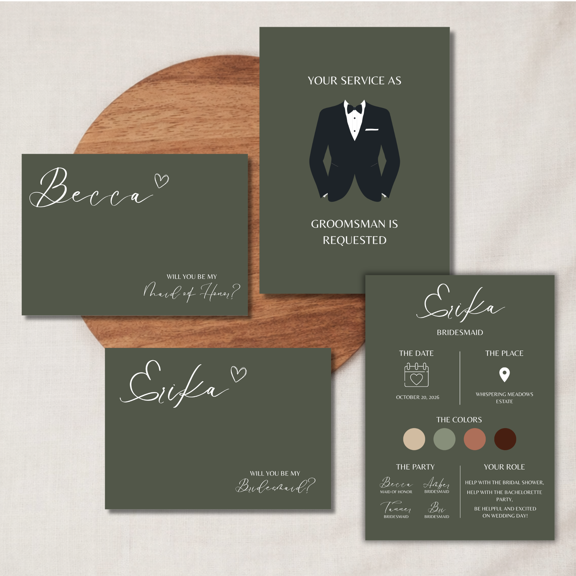 Dusty Sage Bridal Party Proposal Cards | Bridesmaid Maid of Honor Groomsman Proposal | Neutral Boho Wedding Bridal Party Card Set