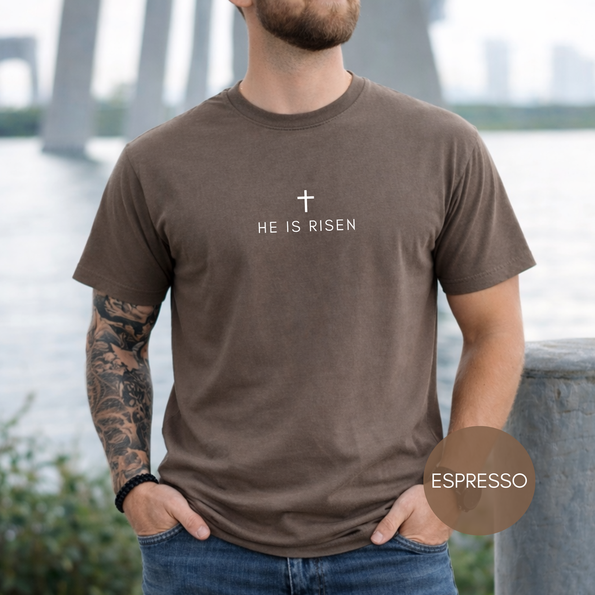 He Is Risen Shirt Comfort Colors Christian Tee | Minimalist Cross Faith Shirt | Easter Christian Shirt | Garment Dyed Religious Tee