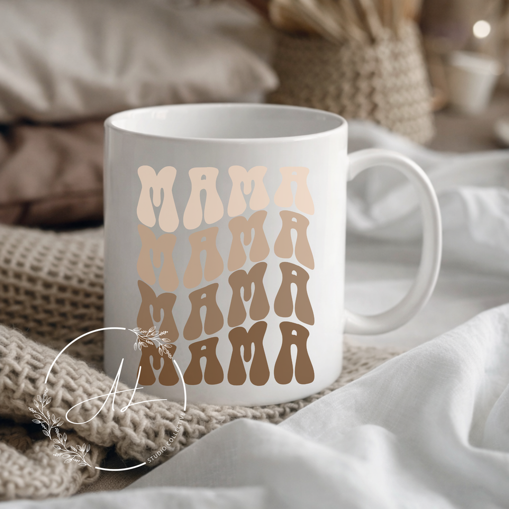 Retro Mama Coffee Mug — Neutral Brown Mom Coffee Cup (11oz/15oz)