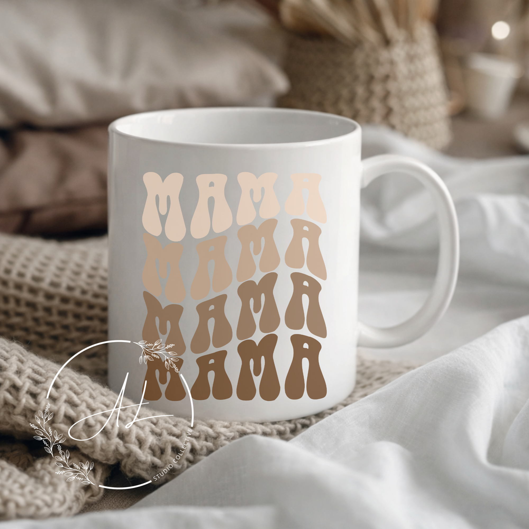 Retro Mama Coffee Mug — Neutral Brown Mom Coffee Cup (11oz/15oz)