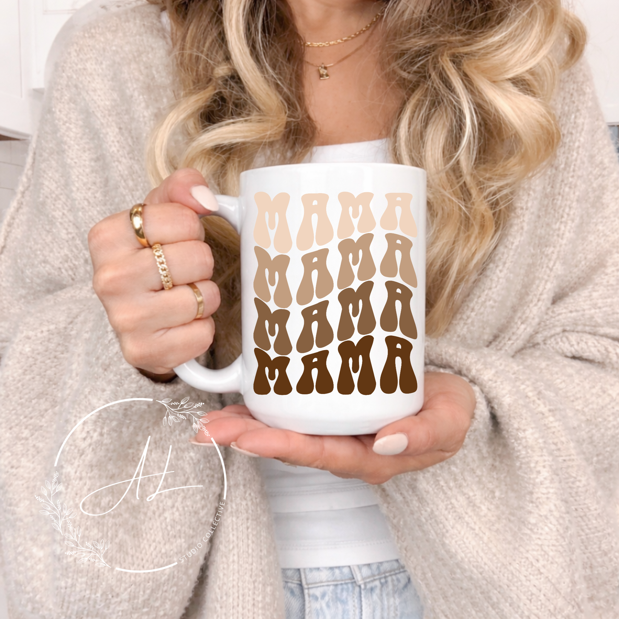 Retro Mama Coffee Mug — Neutral Brown Mom Coffee Cup (11oz/15oz)