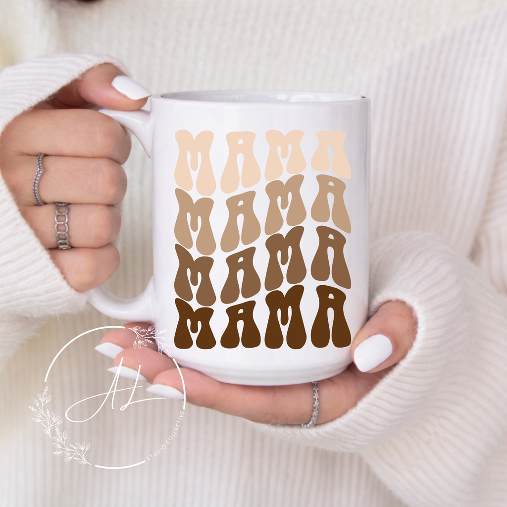 Retro Mama Coffee Mug — Neutral Brown Mom Coffee Cup (11oz/15oz)