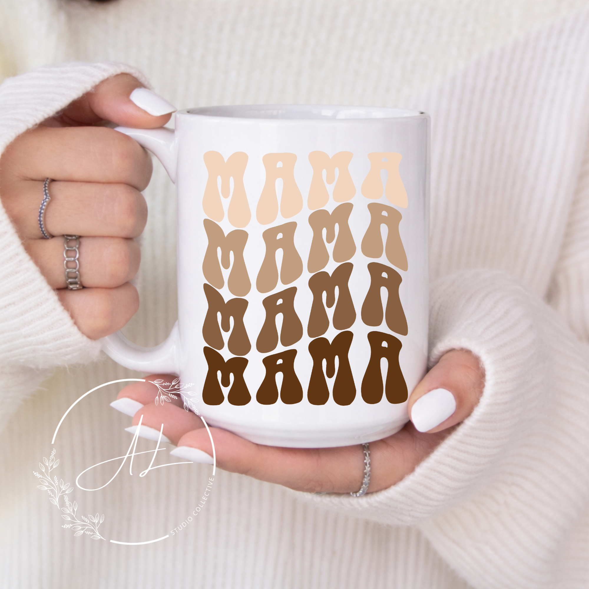 Retro Mama Coffee Mug — Neutral Brown Mom Coffee Cup (11oz/15oz)