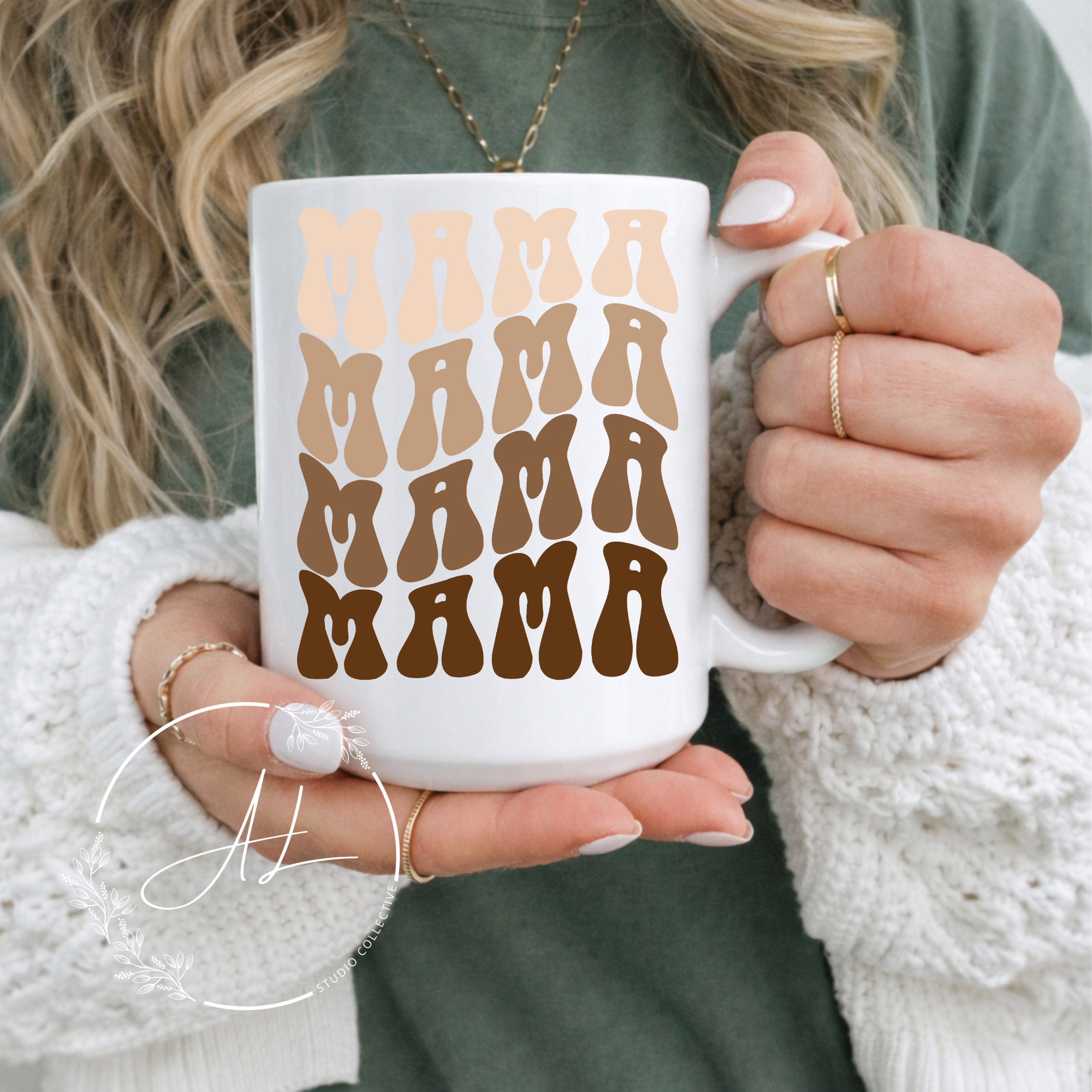 Retro Mama Coffee Mug — Neutral Brown Mom Coffee Cup (11oz/15oz)