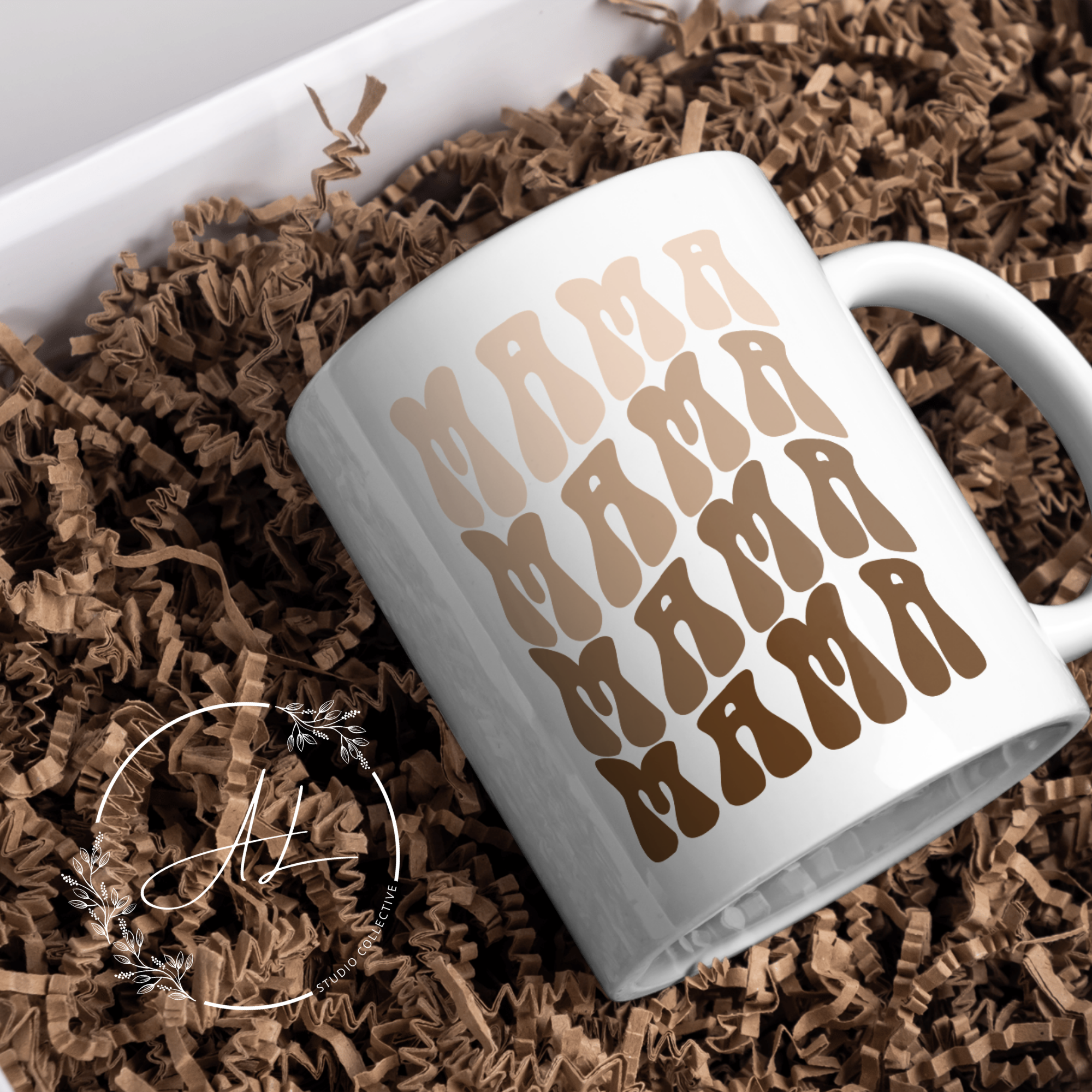 Retro Mama Coffee Mug — Neutral Brown Mom Coffee Cup (11oz/15oz)