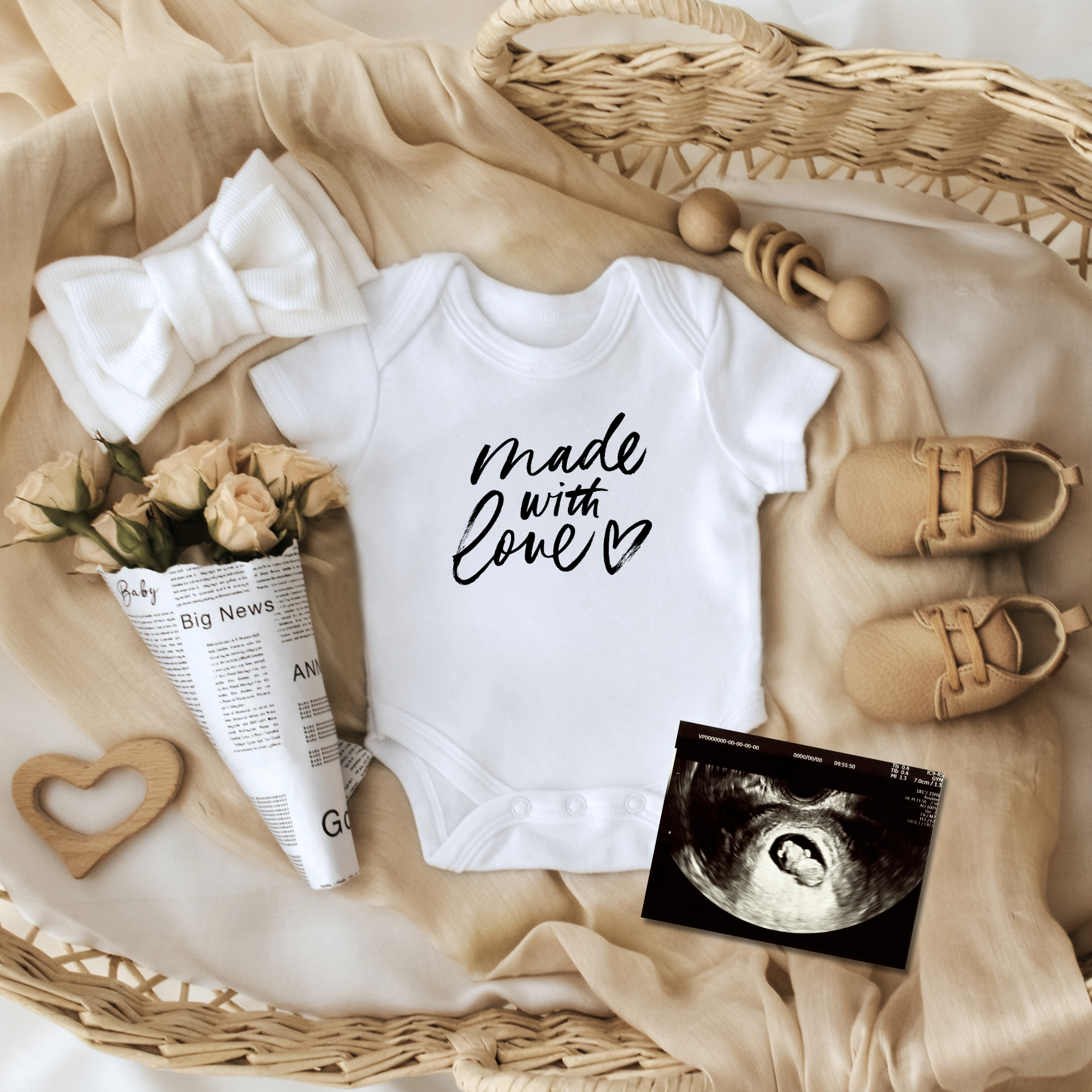 Made With Love Baby Bodysuit | Custom Newborn Onesie | Baby Shower Gift | Pregnancy Announcement | Neutral Baby Outfit
