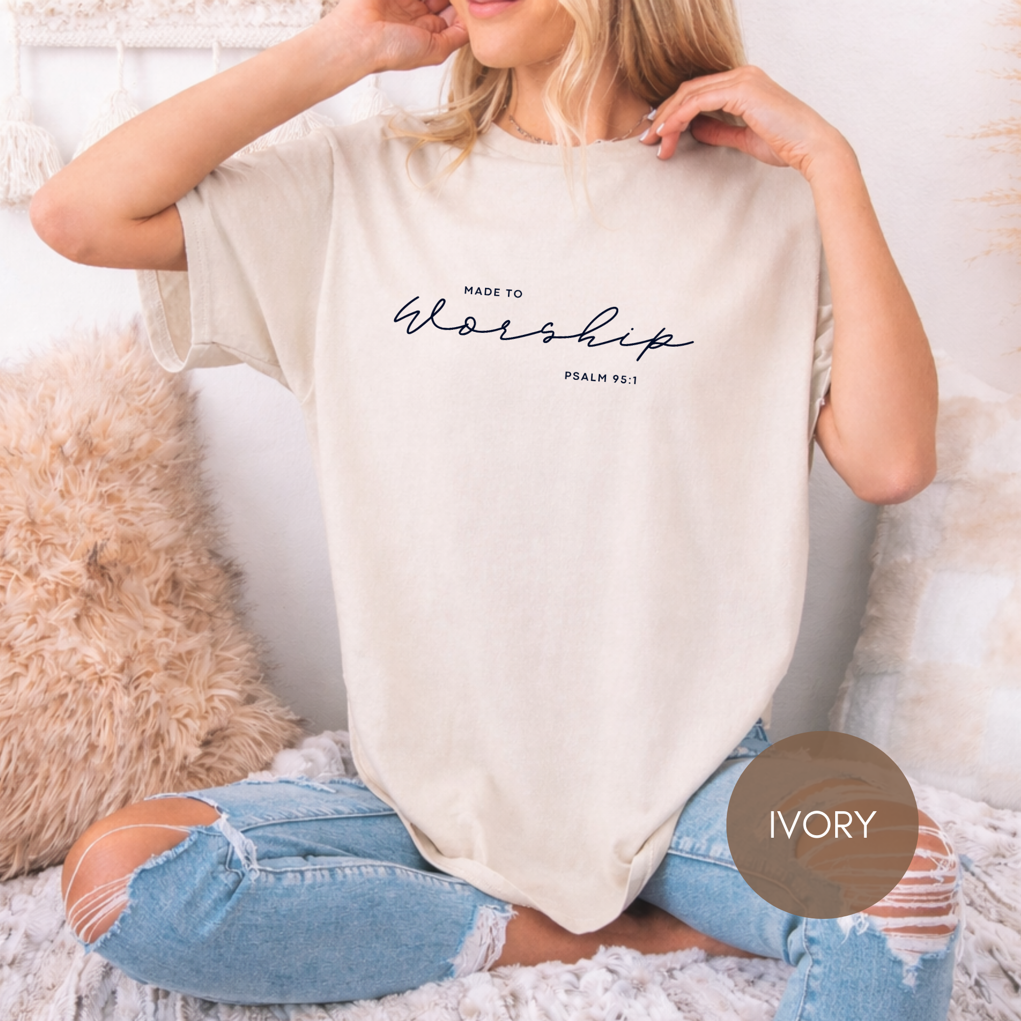 Made to Worship Shirt | Psalm 95:1 Christian T Shirt | Comfort Colors Faith Tee | Worship Graphic Shirt Women
