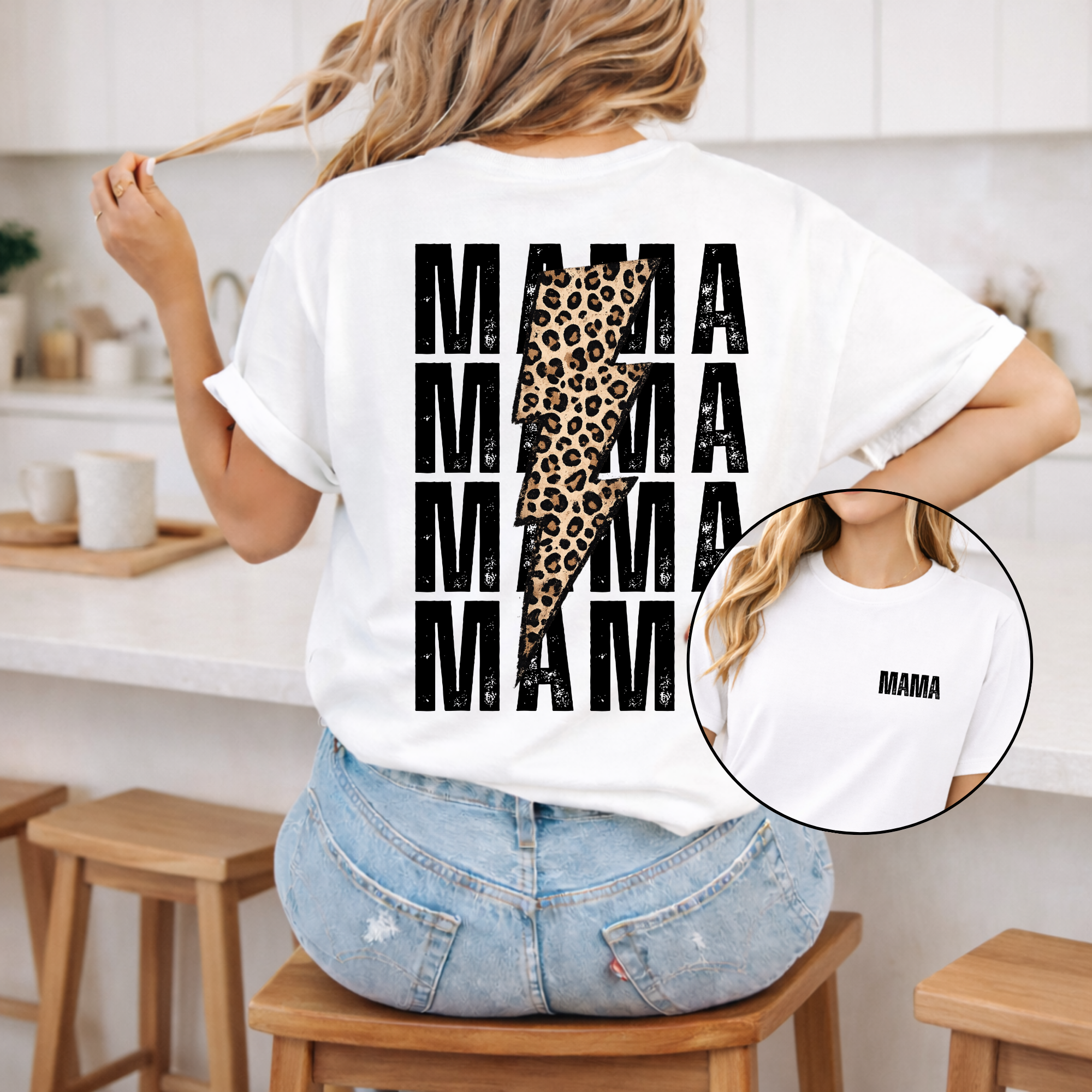 Mama Lightning Bolt Shirt | Leopard Mama Tee | Trendy Mom Graphic T-Shirt | Gift for Mom | Oversized Back Print