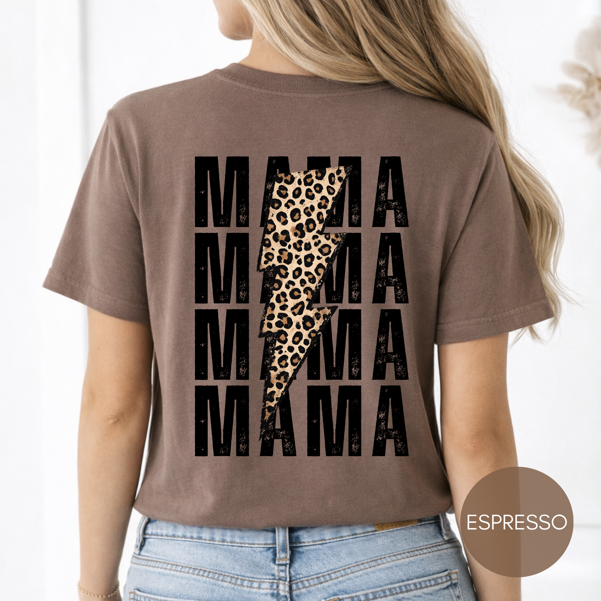 Mama Lightning Bolt Shirt | Leopard Mama Tee | Trendy Mom Graphic T-Shirt | Gift for Mom | Oversized Back Print