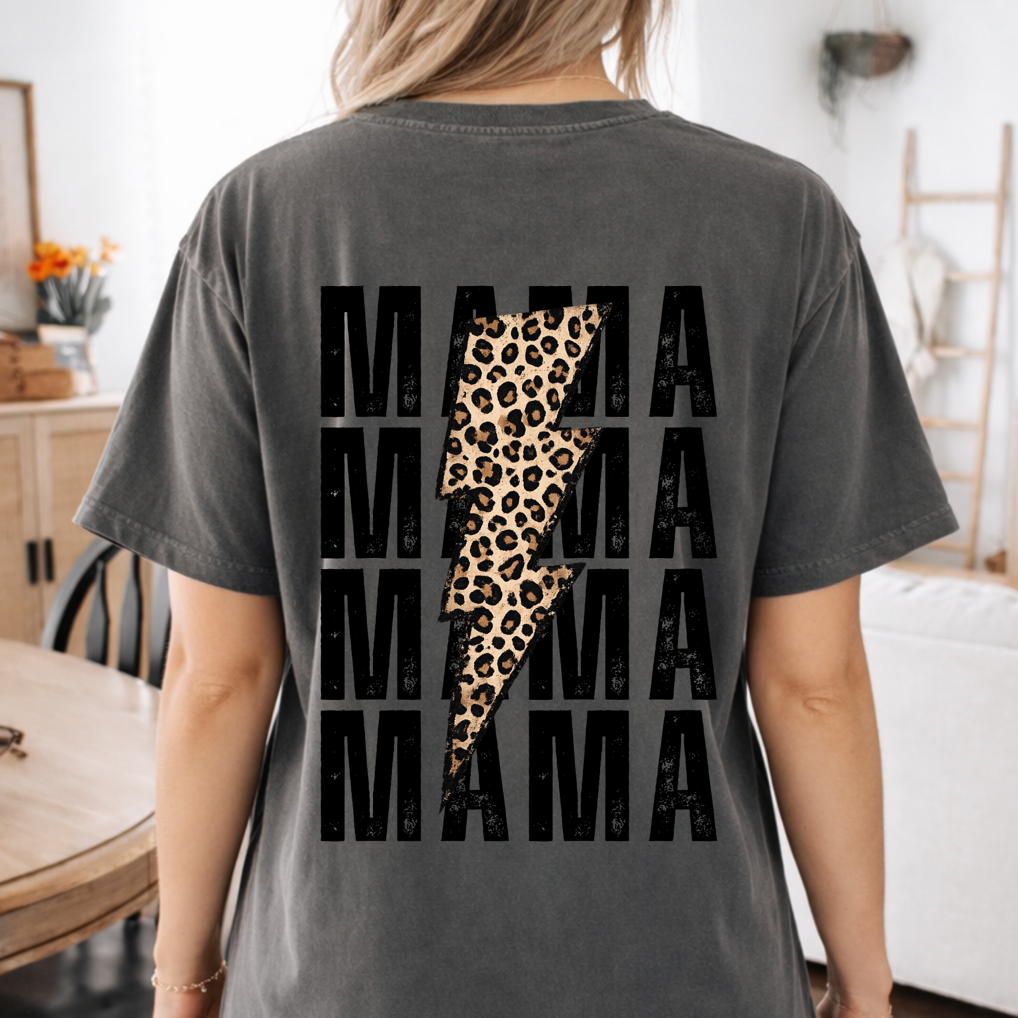 Mama Lightning Bolt Shirt | Leopard Mama Tee | Trendy Mom Graphic T-Shirt | Gift for Mom | Oversized Back Print