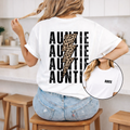 Auntie Lightning Bolt Leopard Graphic T-Shirt — Gift for Aunt, Oversized Back Print