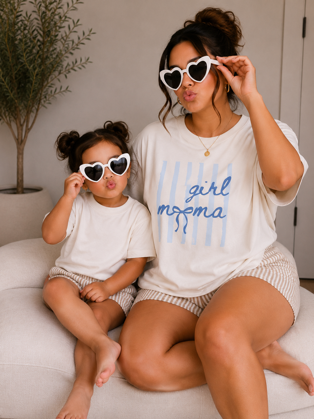 Girl Mama T-Shirt — Blue Striped 'girl mama' Graphic Tee
