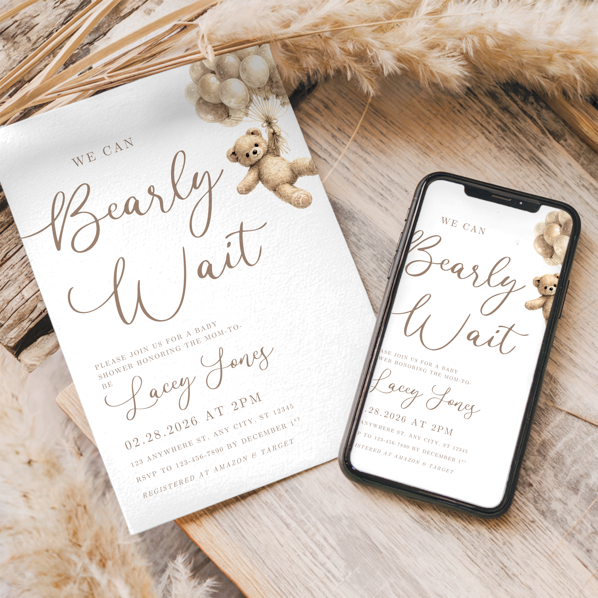 We Can Bearly Wait Baby Shower Bundle | Editable Bear Baby Shower Templates | Canva Instant Download