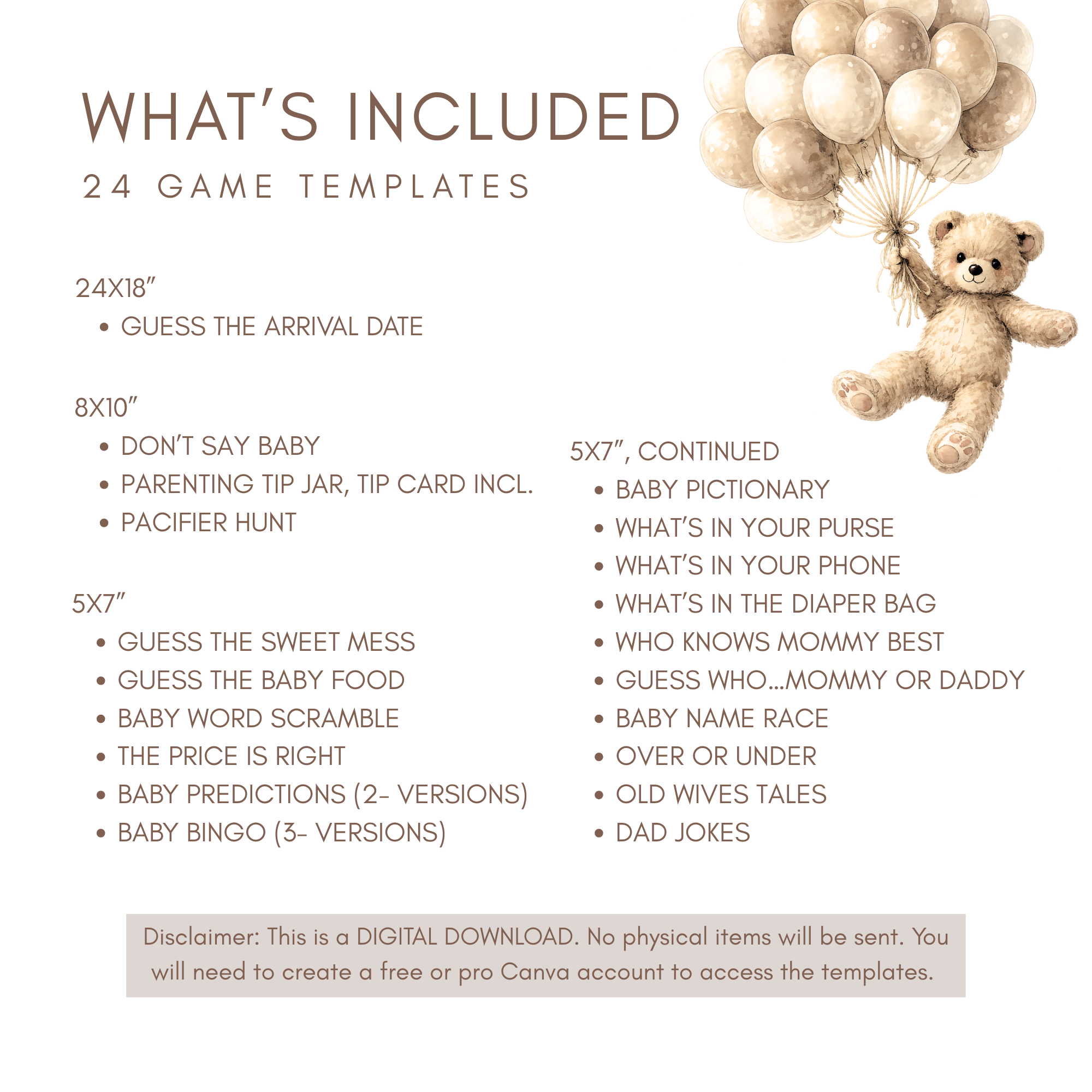We Can Bearly Wait Baby Shower Bundle | Editable Bear Baby Shower Templates | Canva Instant Download